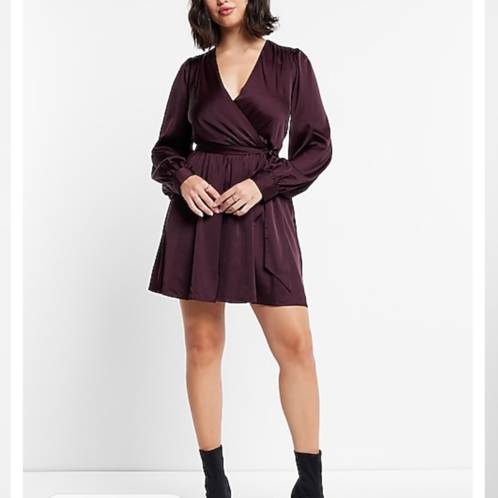 Express Satin mini dress with tie - dark purple